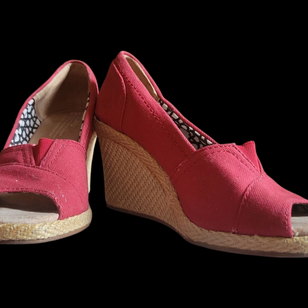 Toms Red Canvas Wedge Shoes